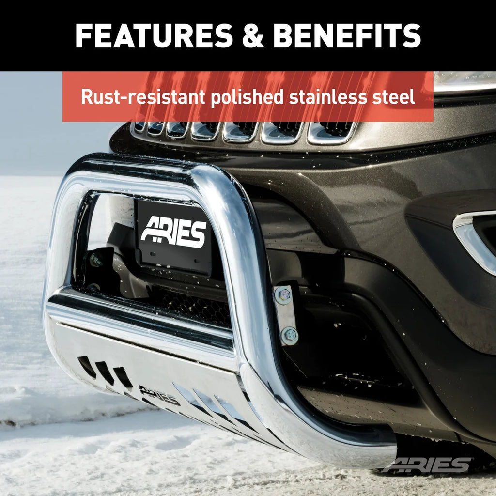 ARIES 3" Polished Stainless Bull Bar 35-5006 fits Dodge Ram / Ram 1500 / 2500 / 3500 - Main Product View