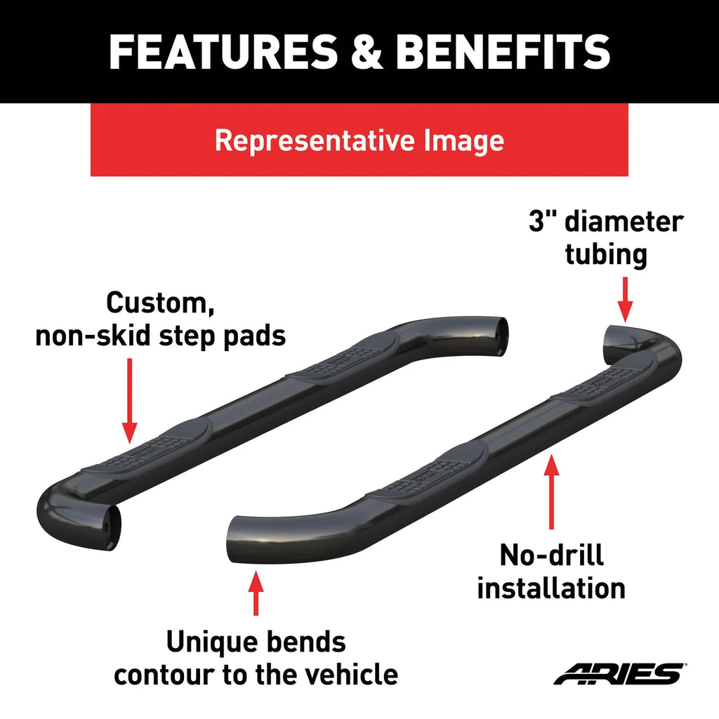 ARIES 3" Round Black Steel Side Bars 201002 fits Jeep Liberty - Side View