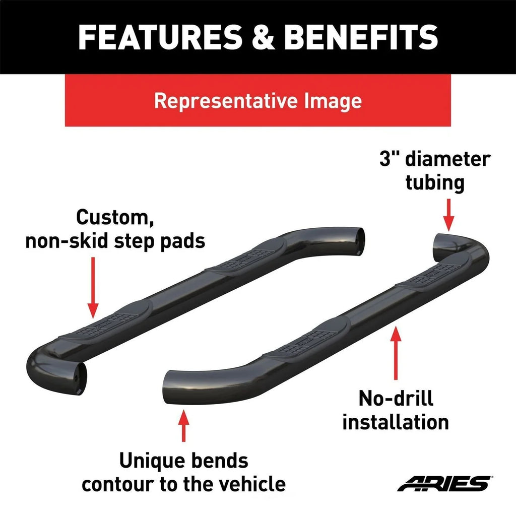ARIES 3" Round Black Steel Side Bars 202006 fits Toyota Tundra - Additional View 7