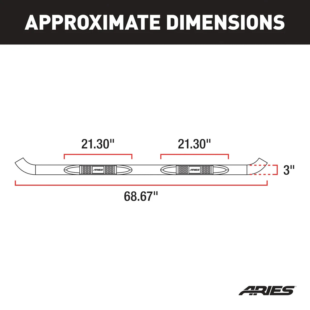 ARIES 3" Round Black Steel Side Bars 203025 fits Ford F-150 / F-250 / F-350 Super Duty