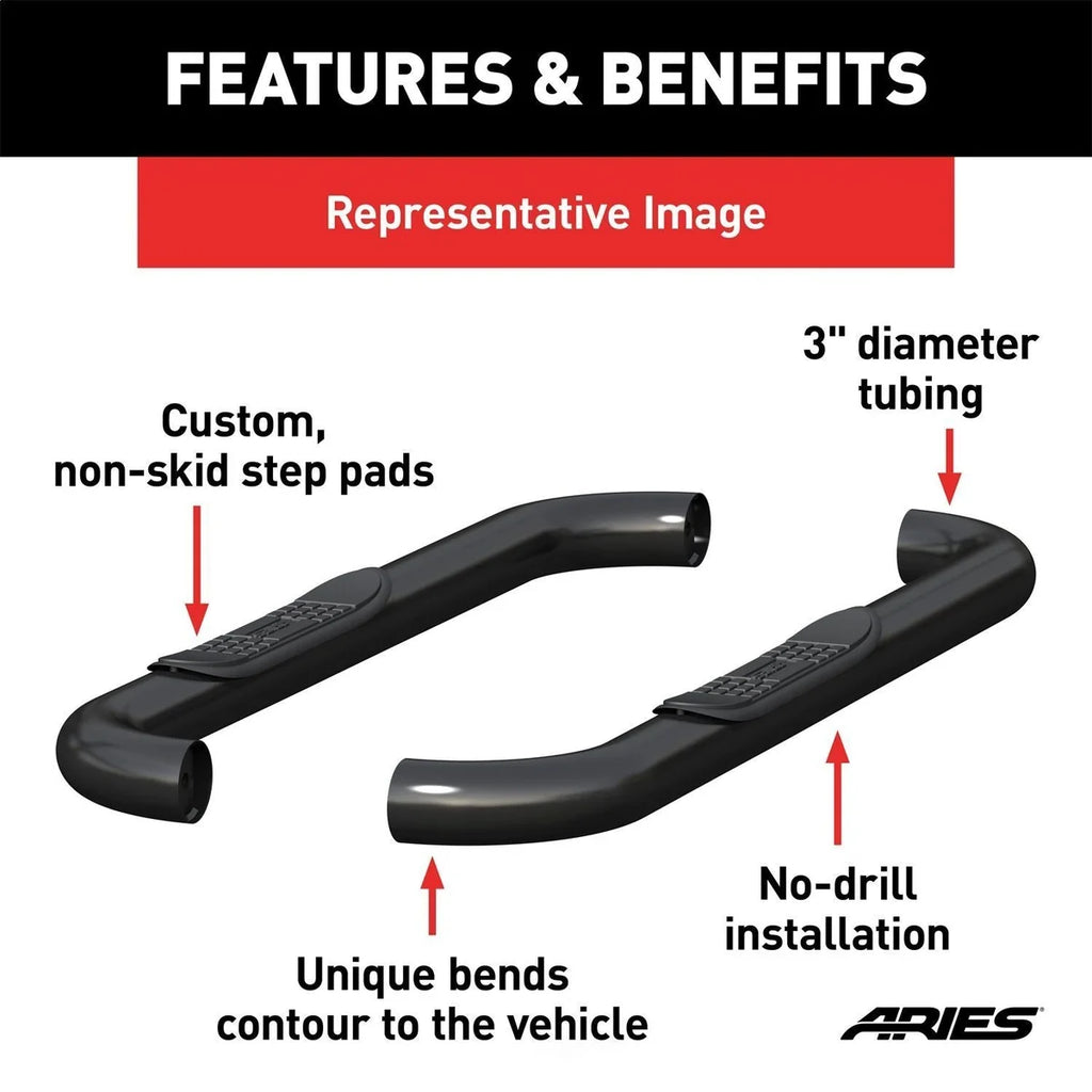 ARIES 3" Round Black Steel Side Bars 203035 fits Ford Ranger - Installation View