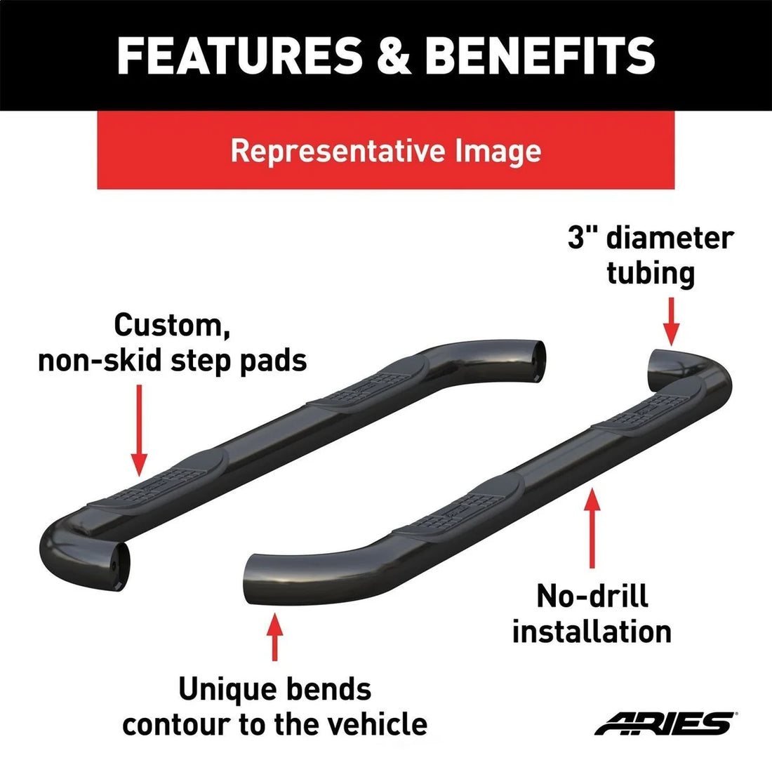 ARIES 3" Round Black Steel Side Bars 204009 fits 1999-2000 Chevrolet Silverado 1500 / 1999-2000 Chevrolet Silverado 2500 /...