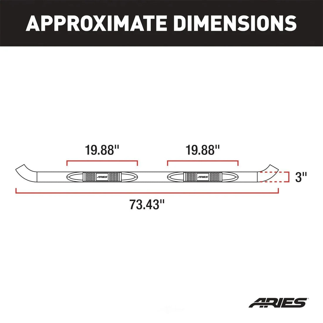 ARIES 3" Round Black Steel Side Bars 205003 fits Dodge Ram / Ram 1500 - Additional View 6