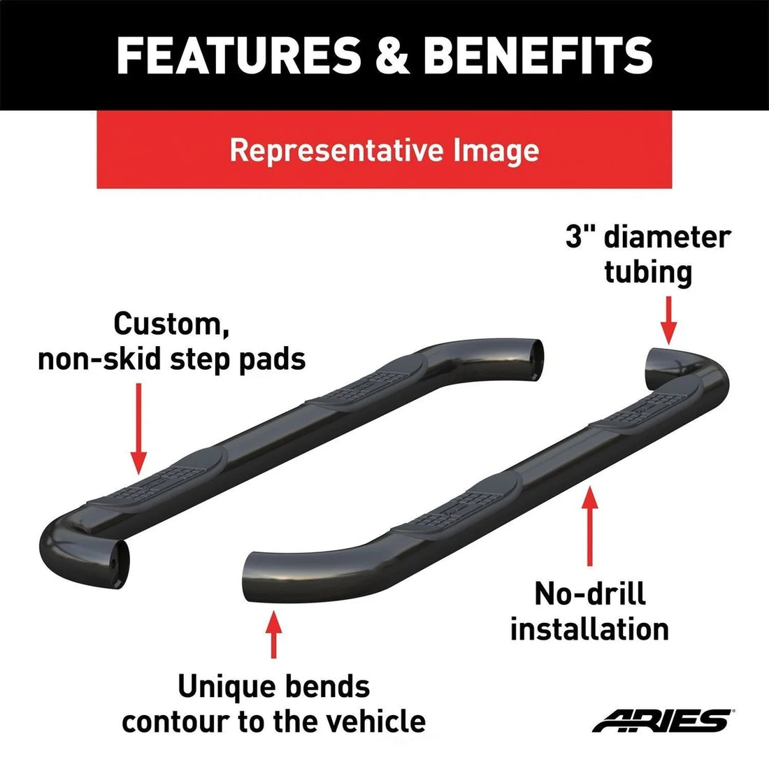 ARIES 3" Round Black Steel Side Bars 209043 fits Ford Bronco SPORT - Additional View 5