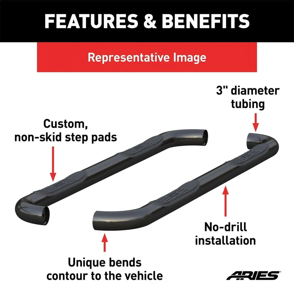 ARIES 3" Round Black Steel Side Bars 209043 fits Ford Bronco SPORT - Additional View 5