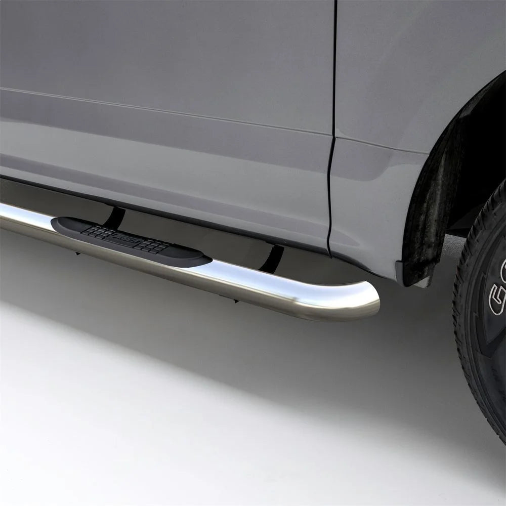 ARIES 3" Round Polished Stainless Side Bars 203008-2 fits Ford F-150 - Installation View