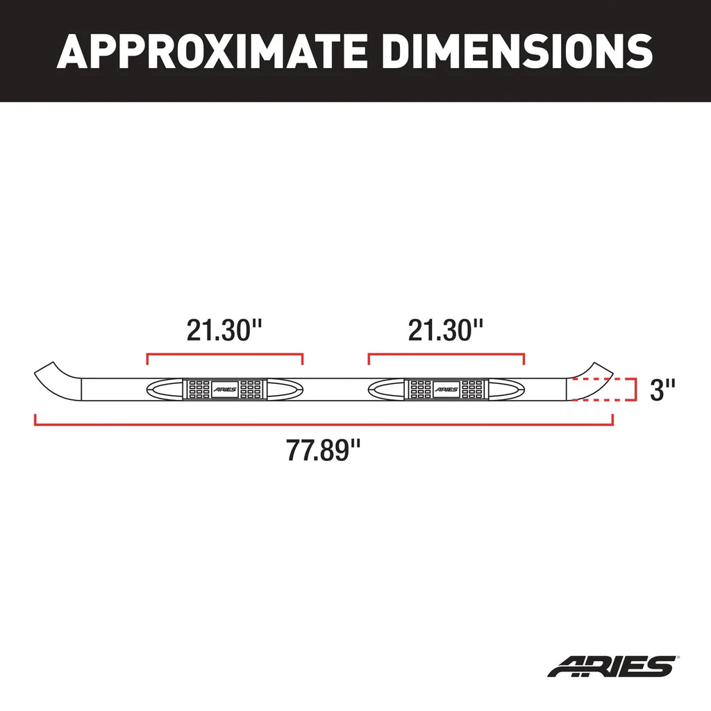 ARIES 3" Round Polished Stainless Side Bars 204046-2 fits Silverado / Sierra 1500 / 2500 / 3500