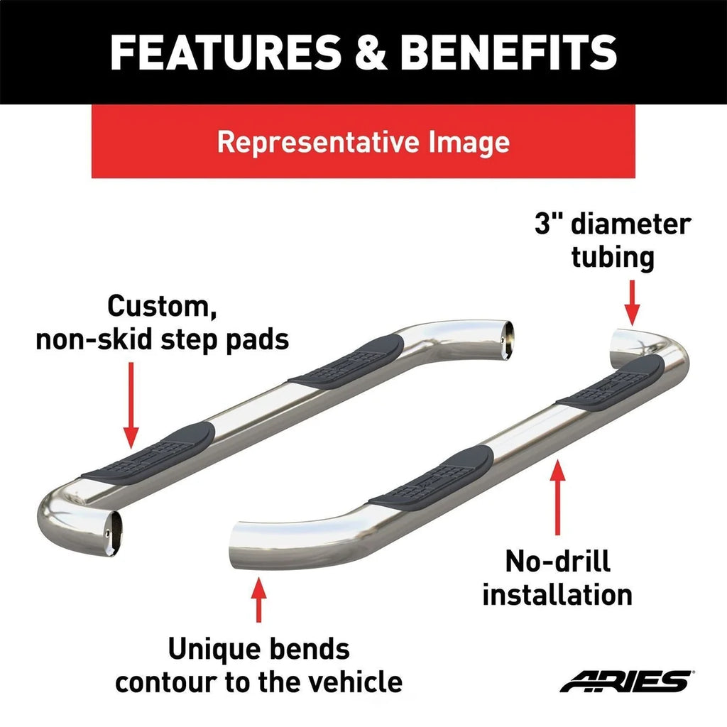 ARIES 3" Round Polished Stainless Side Bars 204075-2 fits Hummer H2 - Additional View 8