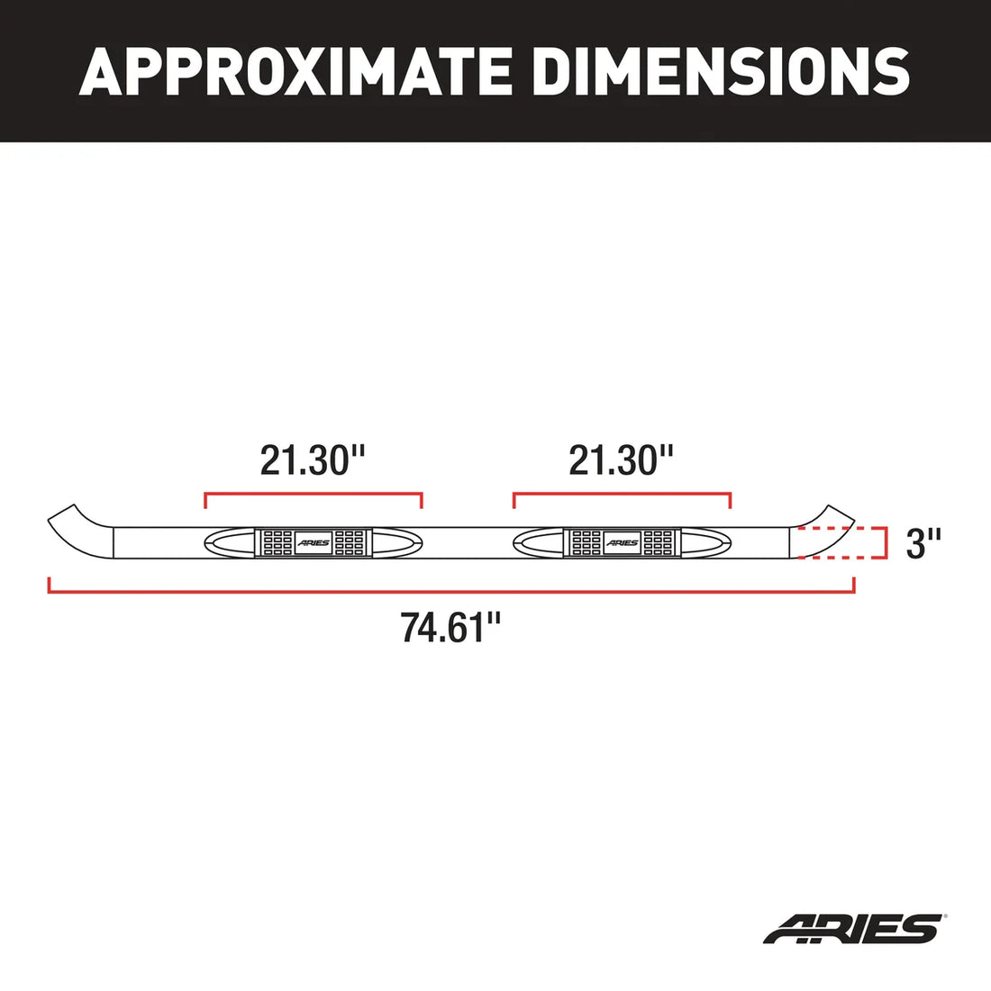 ARIES 3" Round Polished Stainless Side Bars 205008-2 fits Dodge Ram 1500 / Ram 2500 / Ram 3500 - Detail View