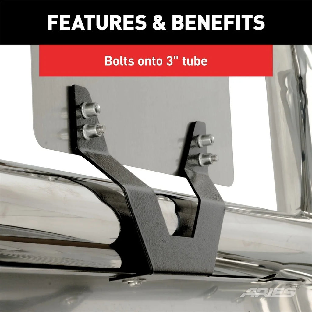 ARIES 35-0000 3-Inch Bull Bar License Plate Bracket 35-0000 - Installation View
