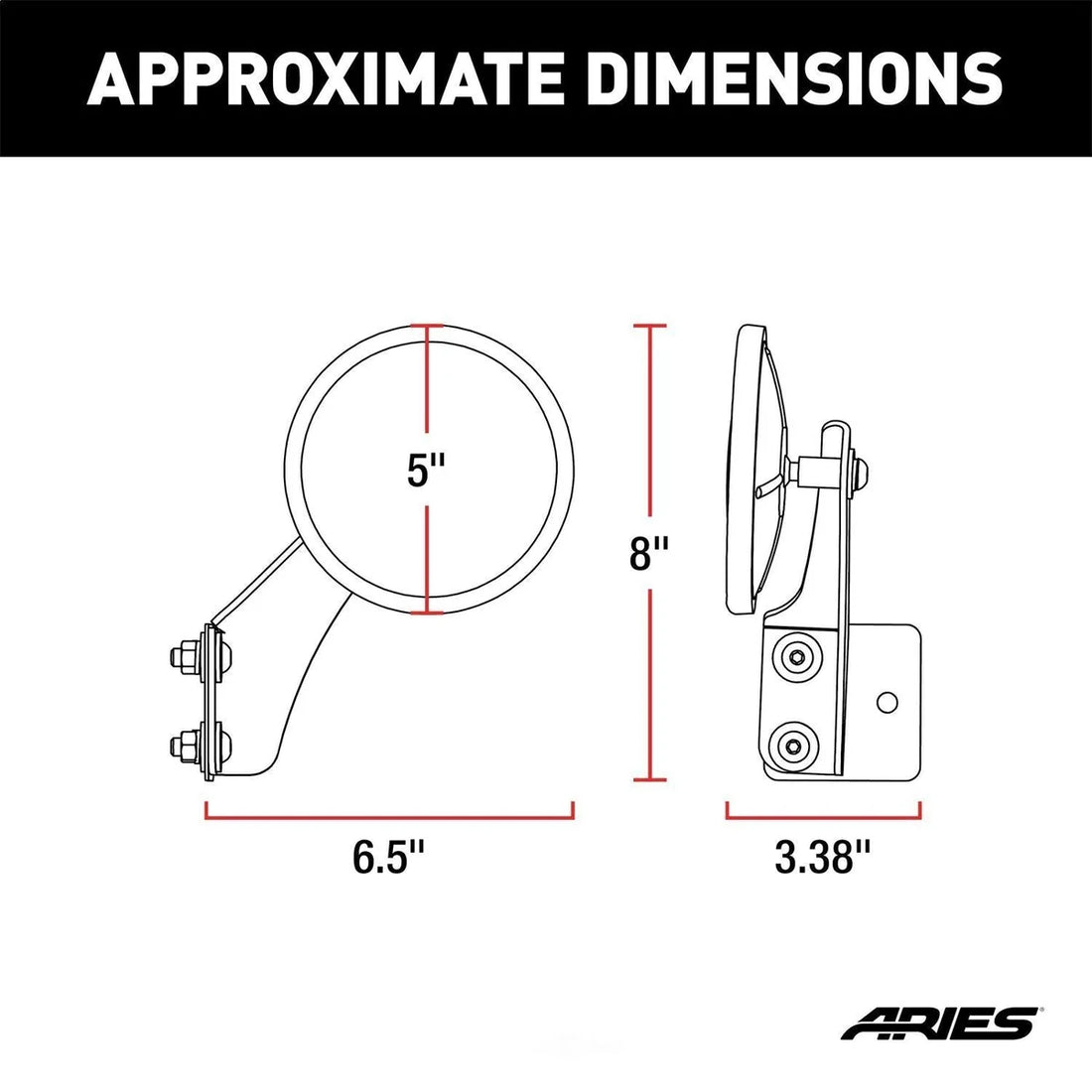 ARIES 3500300 Offroad Half Tube Door Mirrors, 2-Pack 3500300 fits Jeep Wrangler / Gladiator - Installation View