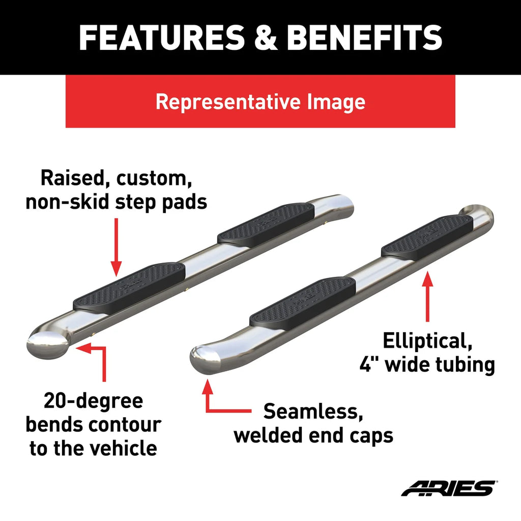 ARIES 4" Polished Stainless Oval Side Bars S223039-2 fits Ford F-150 - Main Product View