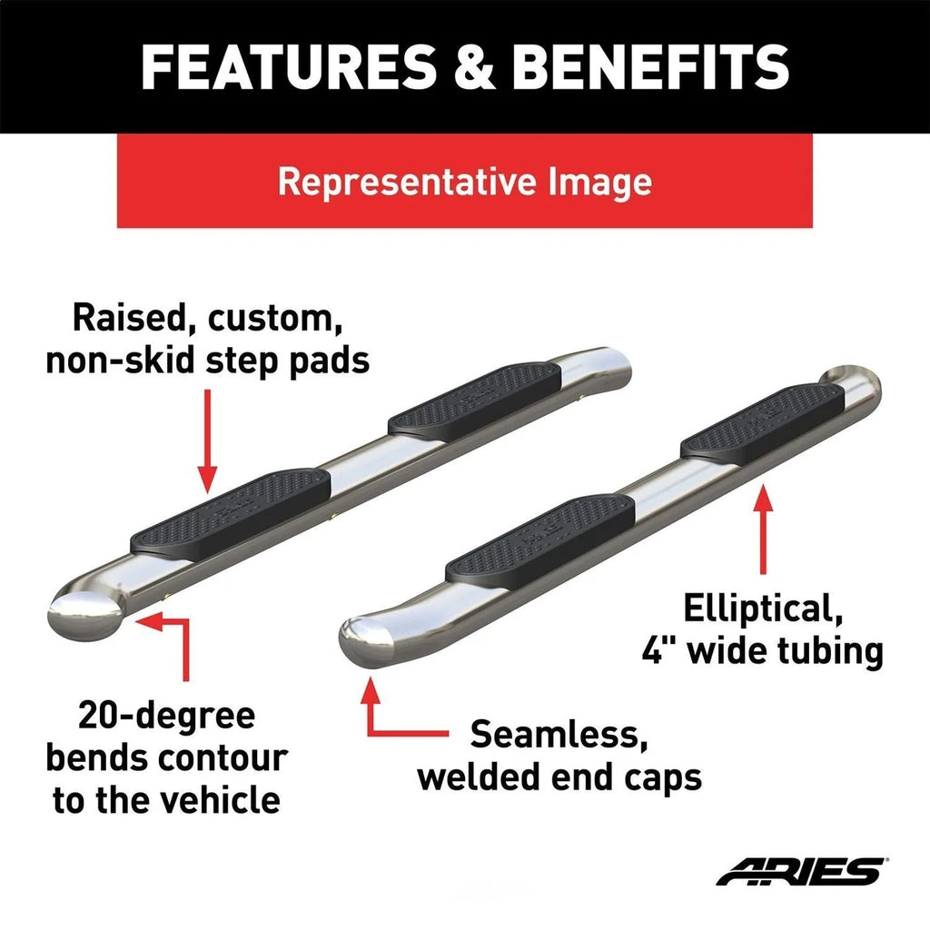 ARIES 4" Polished Stainless Oval Side Bars S224013-2 fits 2001-2014 Chevrolet / GMC - Additional View 5