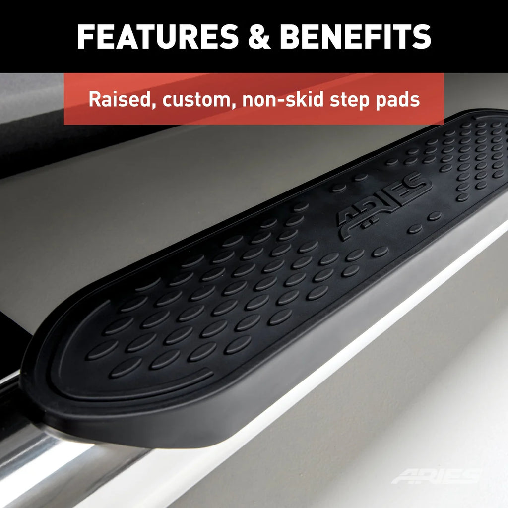 ARIES 4" Polished Stainless Oval Side Bars S225008-2 fits Dodge Ram 1500 / Ram 2500 / Ram 3500