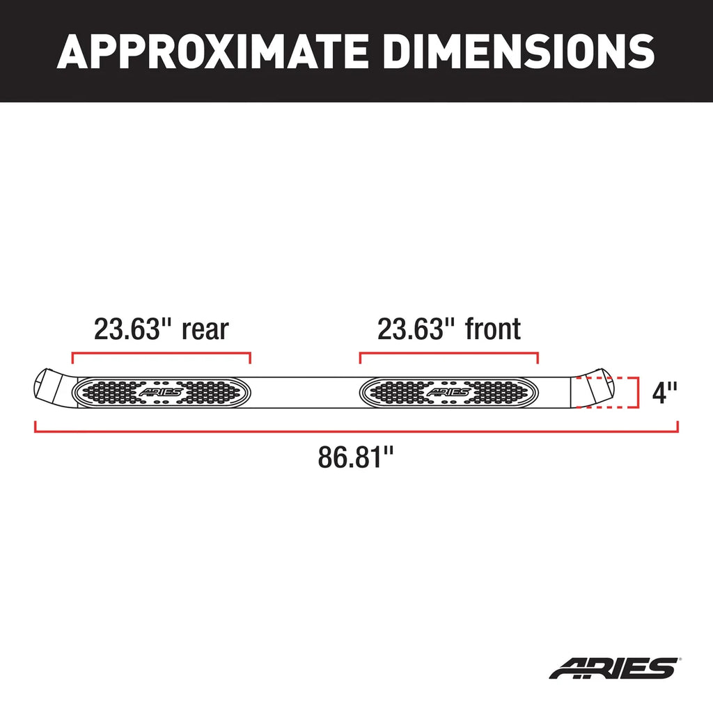 ARIES 4" Polished Stainless Oval Side Bars S225041-2 fits Dodge Ram 1500 / Ram 2500 / Ram 3500 - Side View