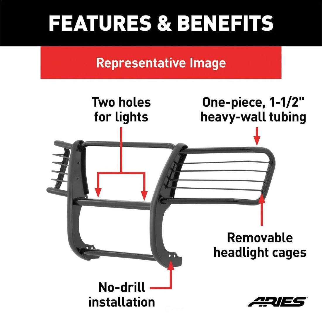 ARIES 5060 1-1/2-Inch Black Steel Grille Guard, No-Drill 5060 fits Ram 1500 - Additional View 7