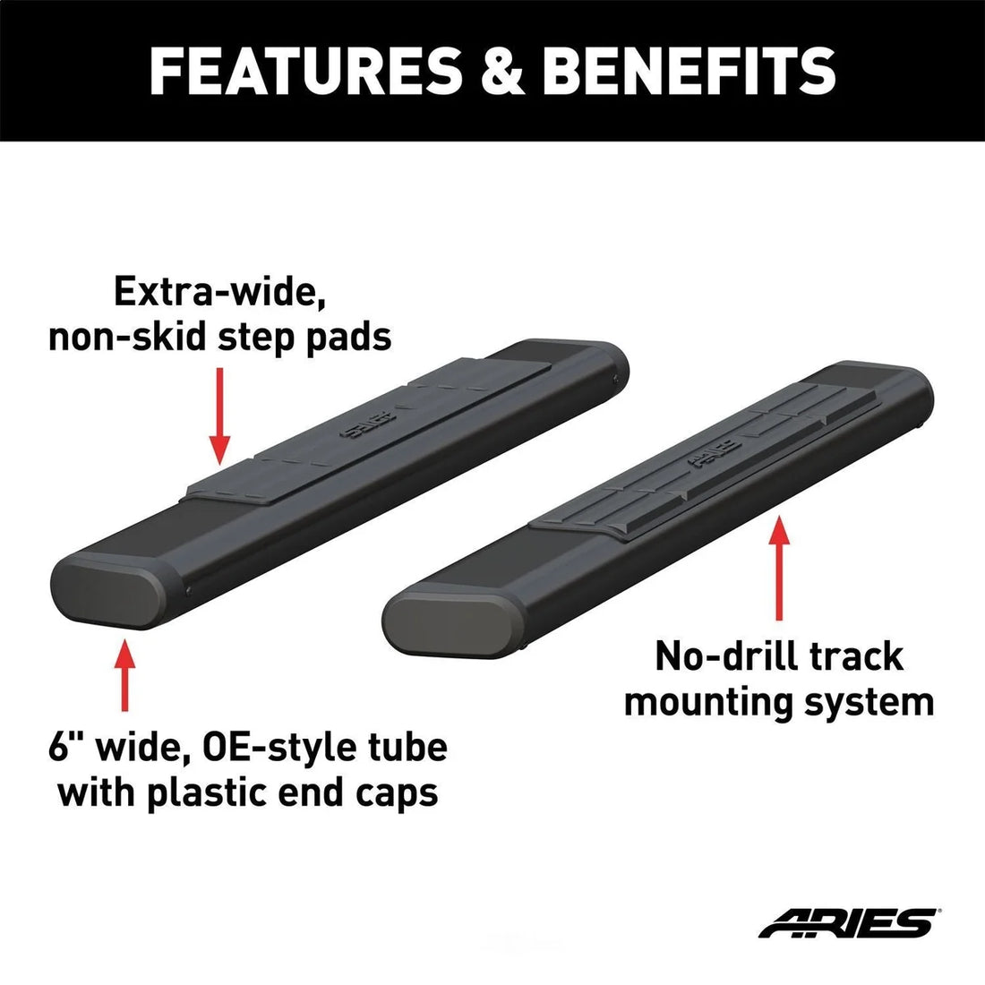 ARIES 6" x 53" Black Aluminum Oval Side Bars (No Brackets) B2853 fits 2006-2007 Chevrolet Silverado 1500 LT / 2016-2017 Fo...