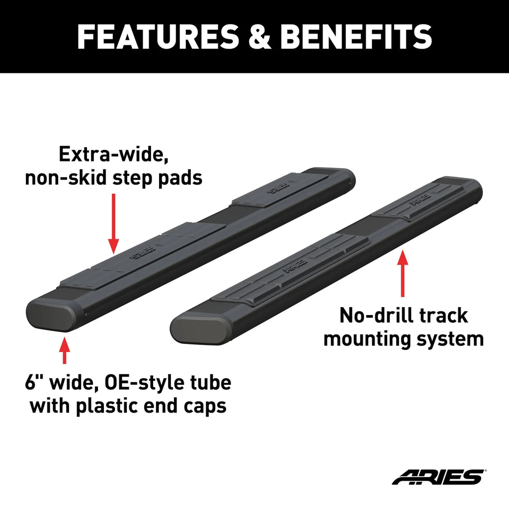 ARIES 6" x 75" Black Aluminum Oval Side Bars (No Brackets) B2875 fits 1999-2000 Chevrolet Silverado 1500 / 2001-2004 Chevr...