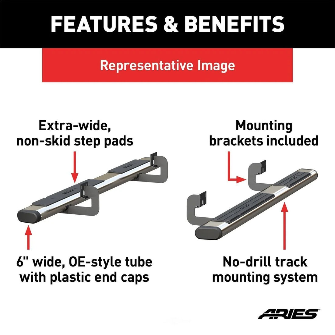 ARIES 6" x 75" Polished Stainless Oval Side Bars 4444014 fits Dodge Ram 1500 - Installation View