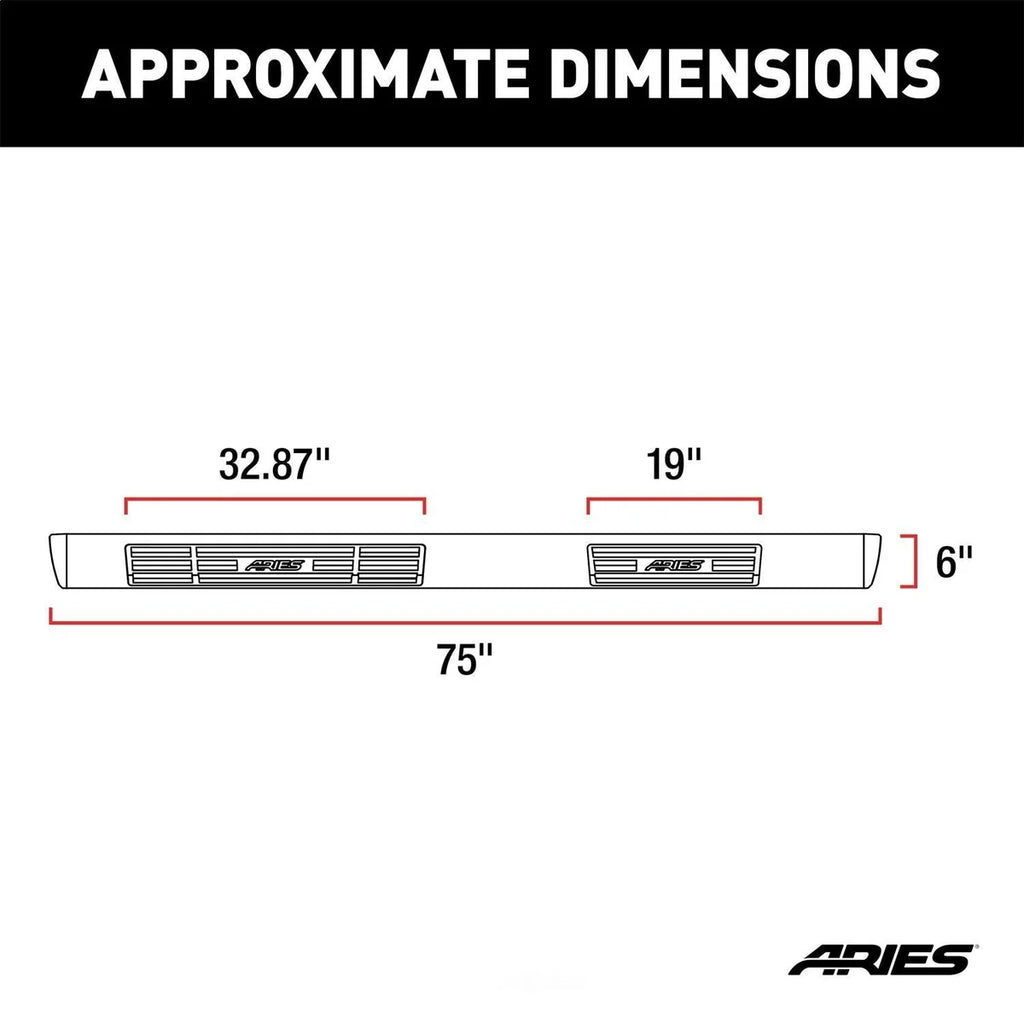 ARIES 6" x 75" Polished Stainless Oval Side Bars (No Brackets) S2875 fits 1999-2000 Chevrolet Silverado 1500 / 2001-2004 C...