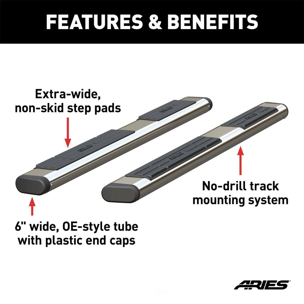 ARIES 6" x 75" Polished Stainless Oval Side Bars (No Brackets) S2875 fits 1999-2000 Chevrolet Silverado 1500 / 2001-2004 C...