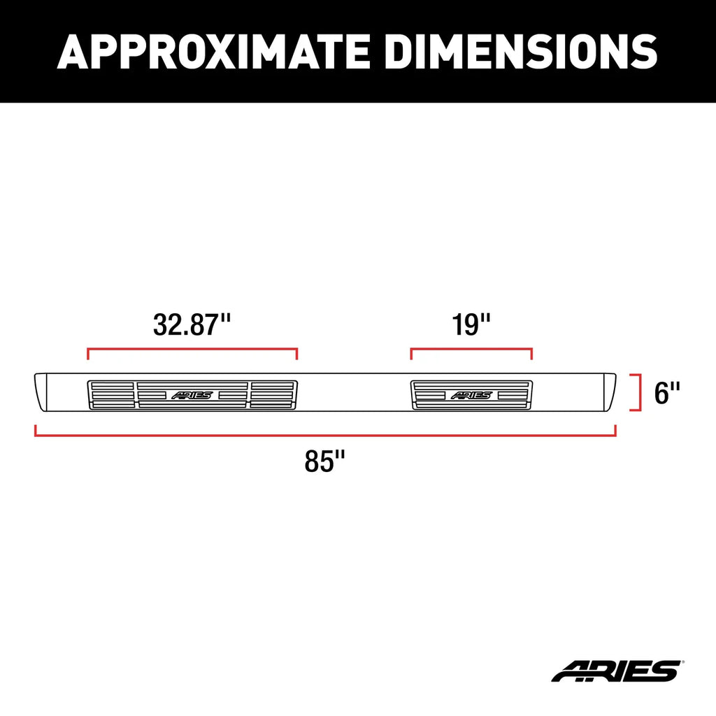 ARIES 6" x 85" Black Aluminum Oval Side Bars (No Brackets) B2885 fits 2003-2009 Dodge Ram 1500 LARAMIE / 2002 Dodge Ram 15...