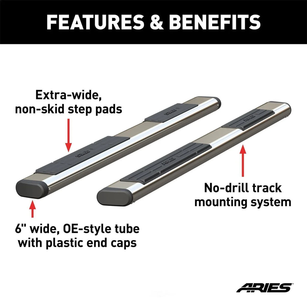 ARIES 6" x 85" Polished Stainless Oval Side Bars (No Brackets) S2885 fits 2003-2009 Dodge Ram 1500 LARAMIE / 2002 Dodge Ra...