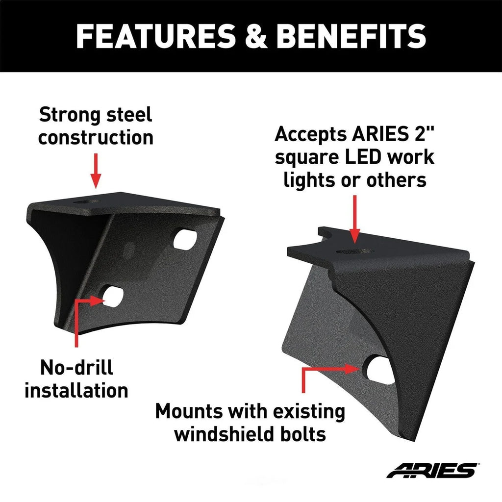 ARIES AR15800 Windshield Light Brackets, LEDs Sold Separately AR15800 fits 2007-2017 Jeep Wrangler JK - Additional View 6