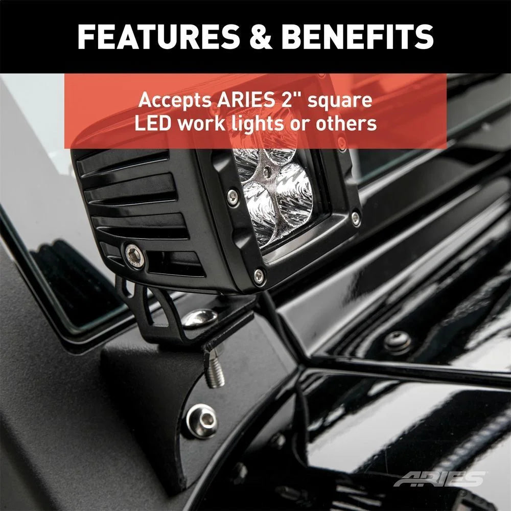 ARIES AR15800 Windshield Light Brackets, LEDs Sold Separately AR15800 fits 2007-2017 Jeep Wrangler JK - Additional View 7