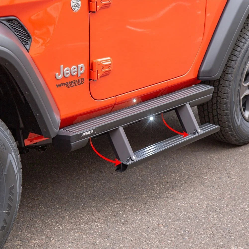 ARIES ActionTrac 48.75" Powered Running Boards 3034471 fits Jeep Wrangler JL 2-Door - Side View