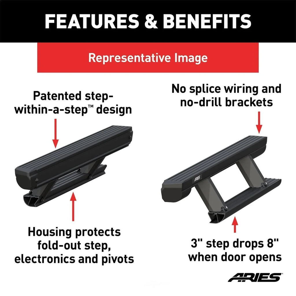 ARIES ActionTrac 48.75" Powered Running Boards 3034471 fits Jeep Wrangler JL 2-Door - Installation View
