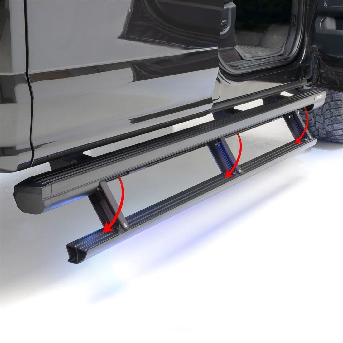 ARIES ActionTrac 87.6" Powered Running Boards Crew Cab 3048315 fits Chevrolet Silverado / GMC Sierra - Side View