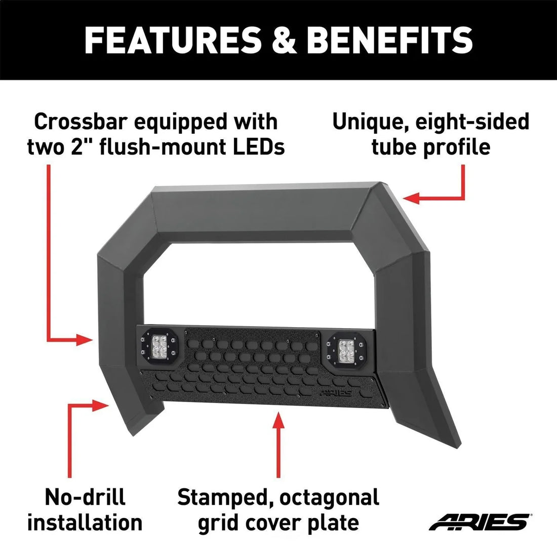 ARIES AdvantEDGE 5-1/2" Black Aluminum Bull Bar with Lights 2163102 fits 2011-2016 Ford F-250 Super Duty / 2011-2016 Ford ...