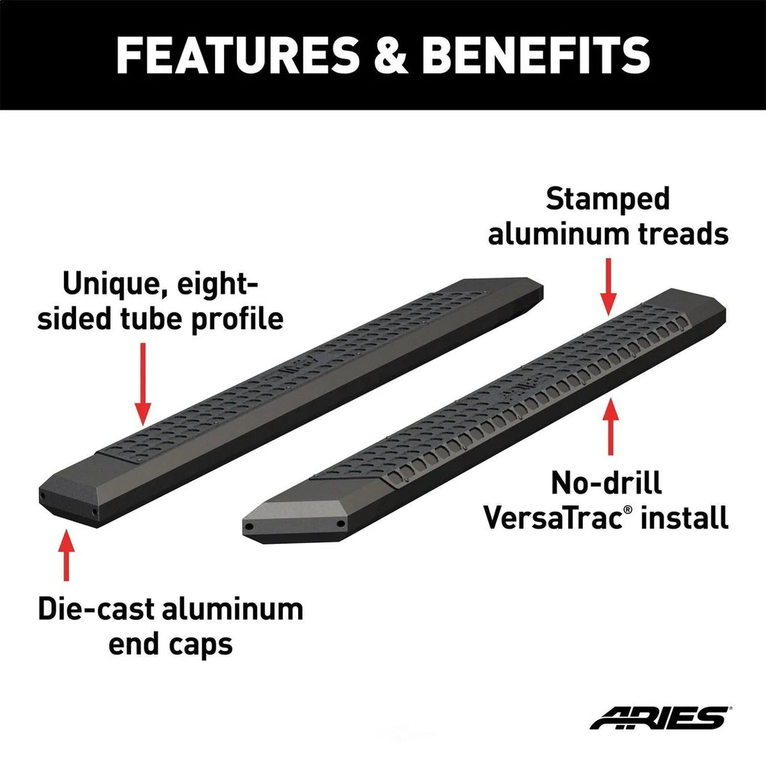 ARIES AdvantEDGE 5-1/2" x 75" Black Aluminum Side Bars (No Brackets) 2055975 fits 2009-2010 Dodge Ram 1500 LARAMIE / 2004-...