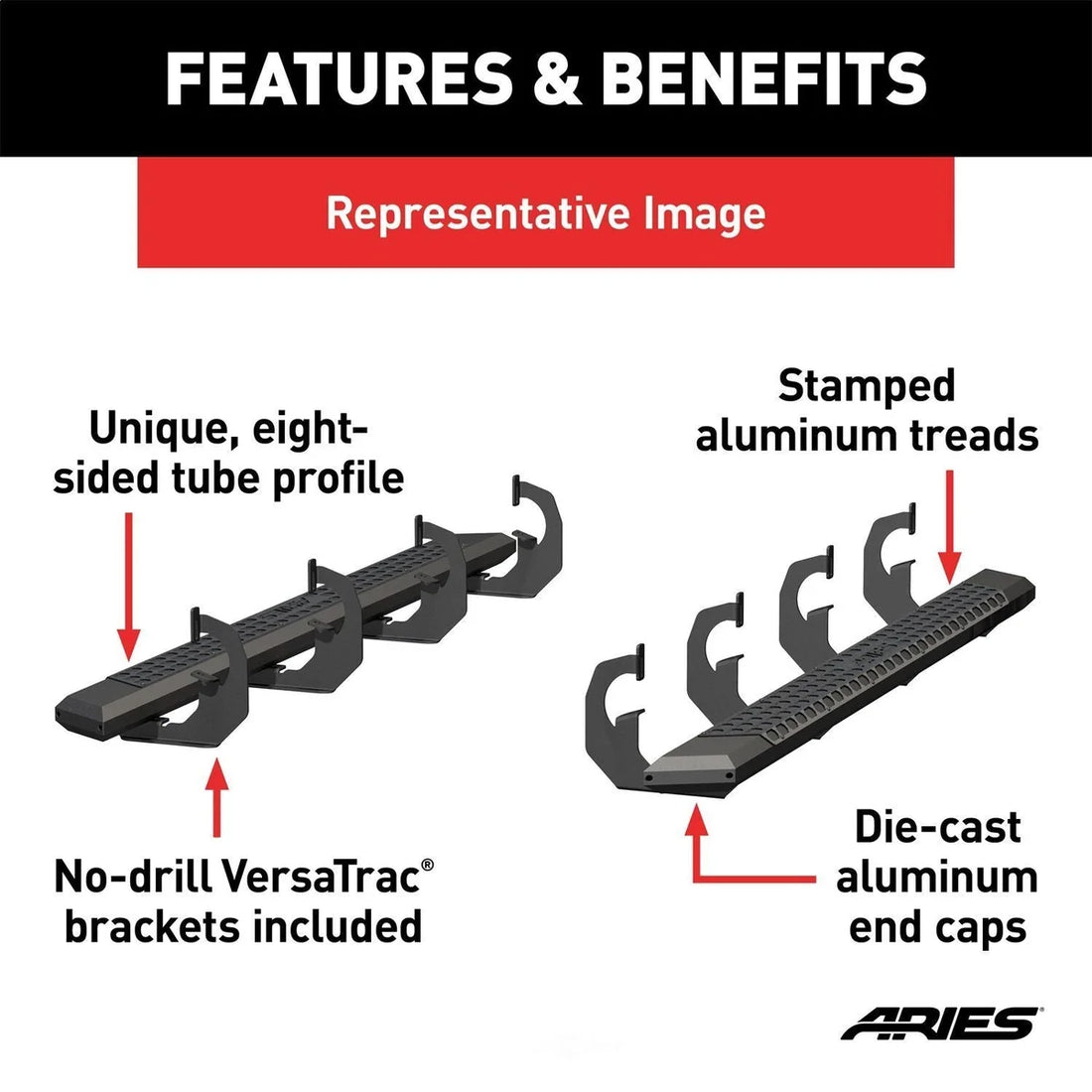 ARIES AdvantEDGE 5-1/2" x 75" Black Aluminum Side Bars 2556014 fits Ford F-250 - Installation View