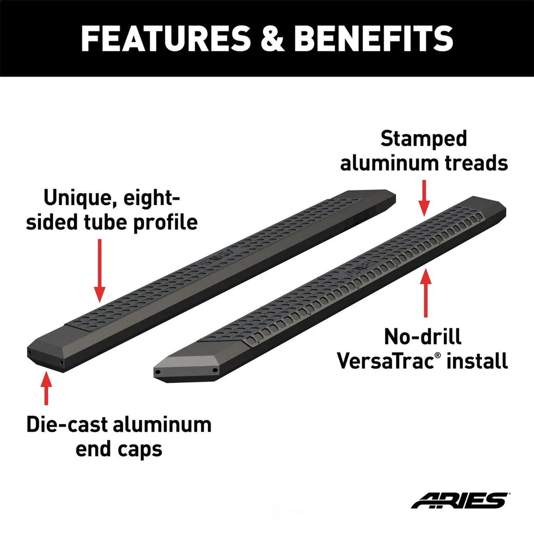 ARIES AdvantEDGE 5-1/2" x 91" Black Aluminum Side Bars (No Brackets) 2055991 - Additional View 6