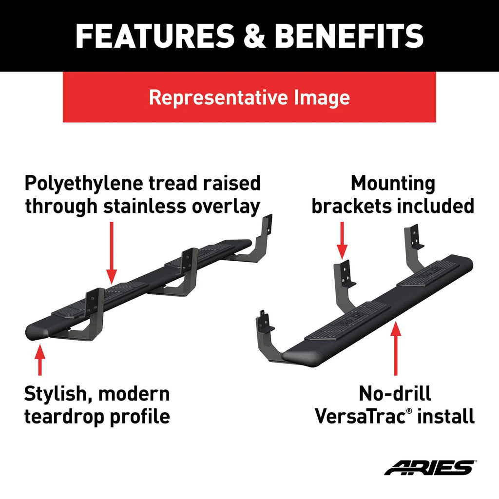 ARIES AscentStep 5-1/2" x 85" Black Steel Running Boards 2558006 fits Ram 1500 / 2500 / 3500 - Side View