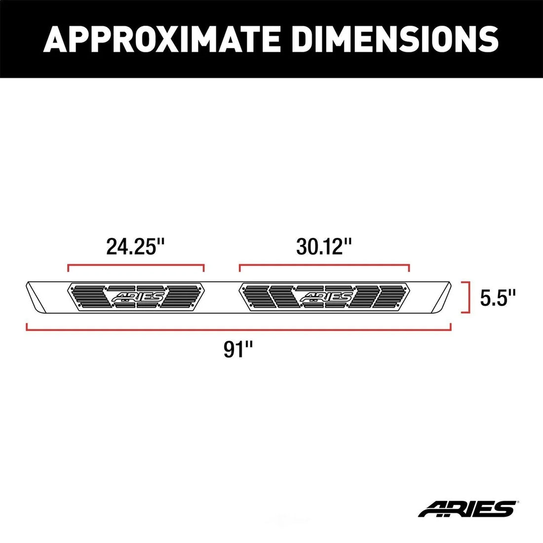 ARIES AscentStep 5-1/2" x 91" Black Steel Running Boards 2558024 fits 1999-2016 Ford F-250 Super Duty / 1999-2016 Ford F-3...