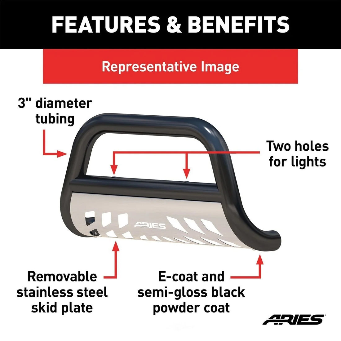 ARIES B35-2002 3-Inch Black Steel Bull Bar, No-Drill B35-2002 fits 2005-2015 Toyota Tacoma - Additional View 5