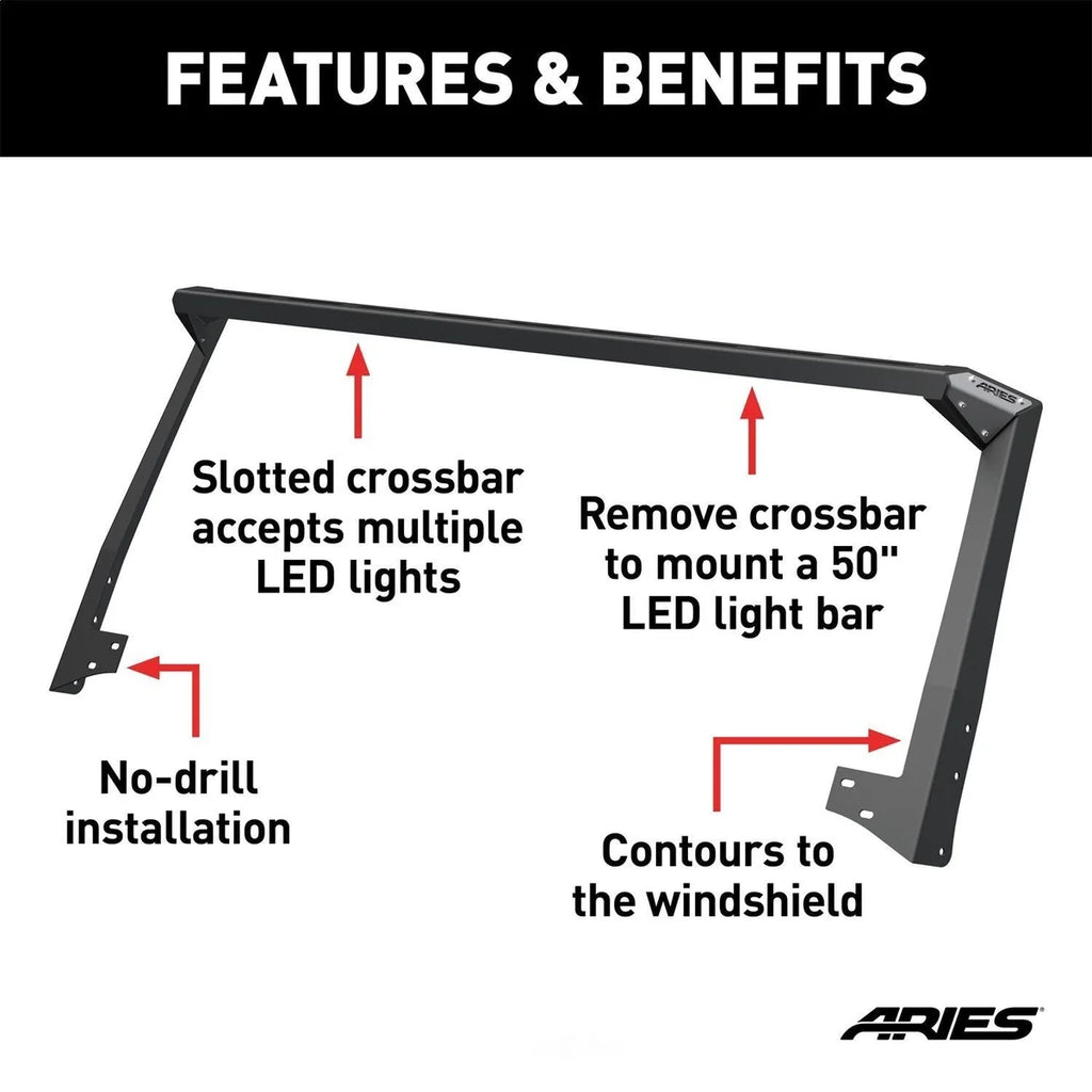 ARIES Jeep JK Roof Light Mounting Brackets & Crossbar 15914 fits 2007-2017 Jeep JK / Wrangler - Back View
