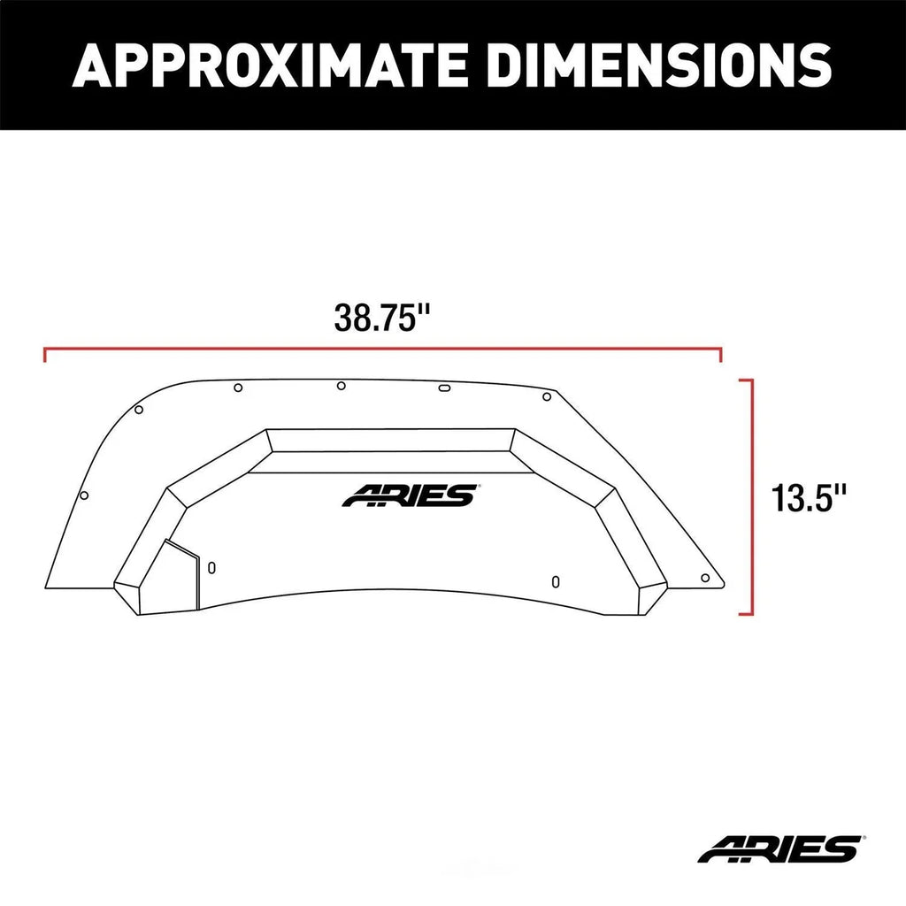 ARIES Jeep Wrangler JK Aluminum Rear Inner Fender Liners 2500350 fits Jeep Wrangler - Side View