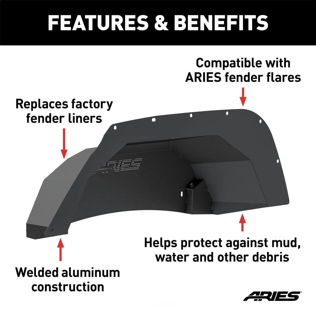 ARIES Jeep Wrangler JK Aluminum Rear Inner Fender Liners 2500350 fits Jeep Wrangler - Back View