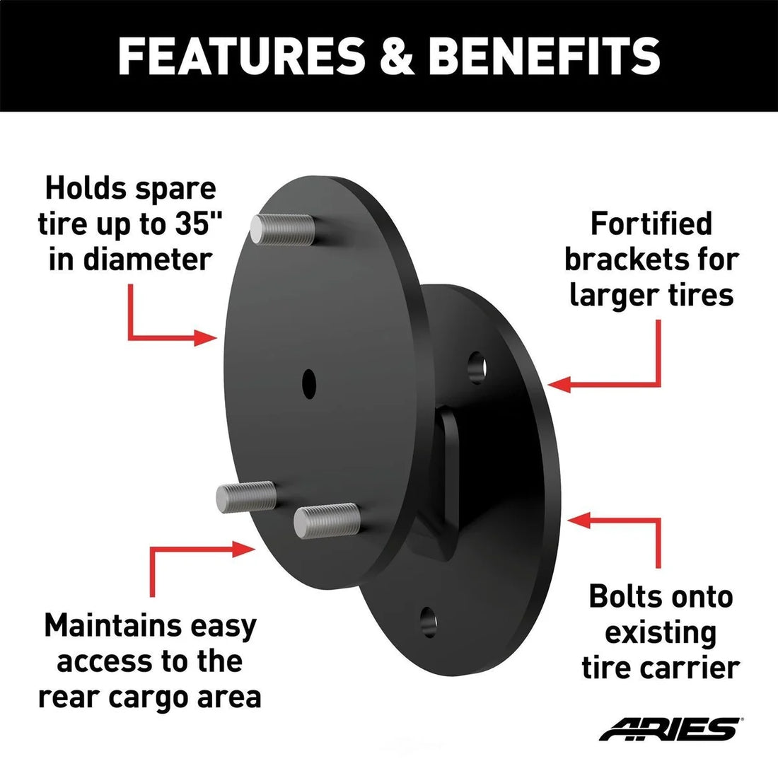 ARIES Jeep Wrangler JK Spare Tire Relocation Carrier 25630AB fits Jeep Wrangler - Back View