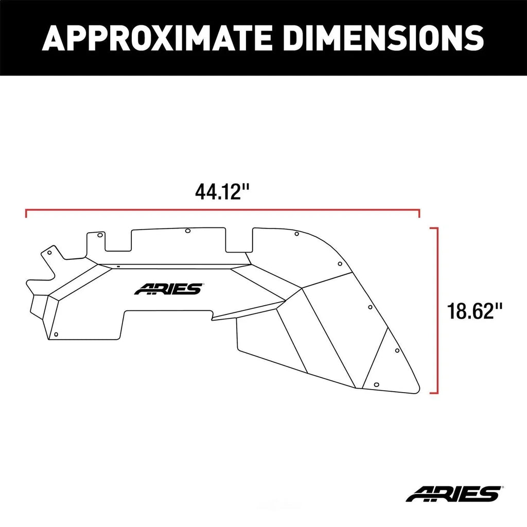 ARIES Jeep Wrangler JL Aluminum Front Inner Fender Liners 1500550 fits 2018-2019 Jeep Wrangler - Side View