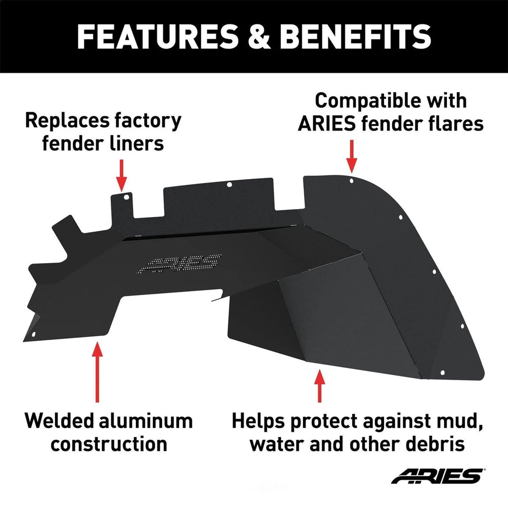 ARIES Jeep Wrangler JL Aluminum Front Inner Fender Liners 1500550 fits 2018-2019 Jeep Wrangler - Back View