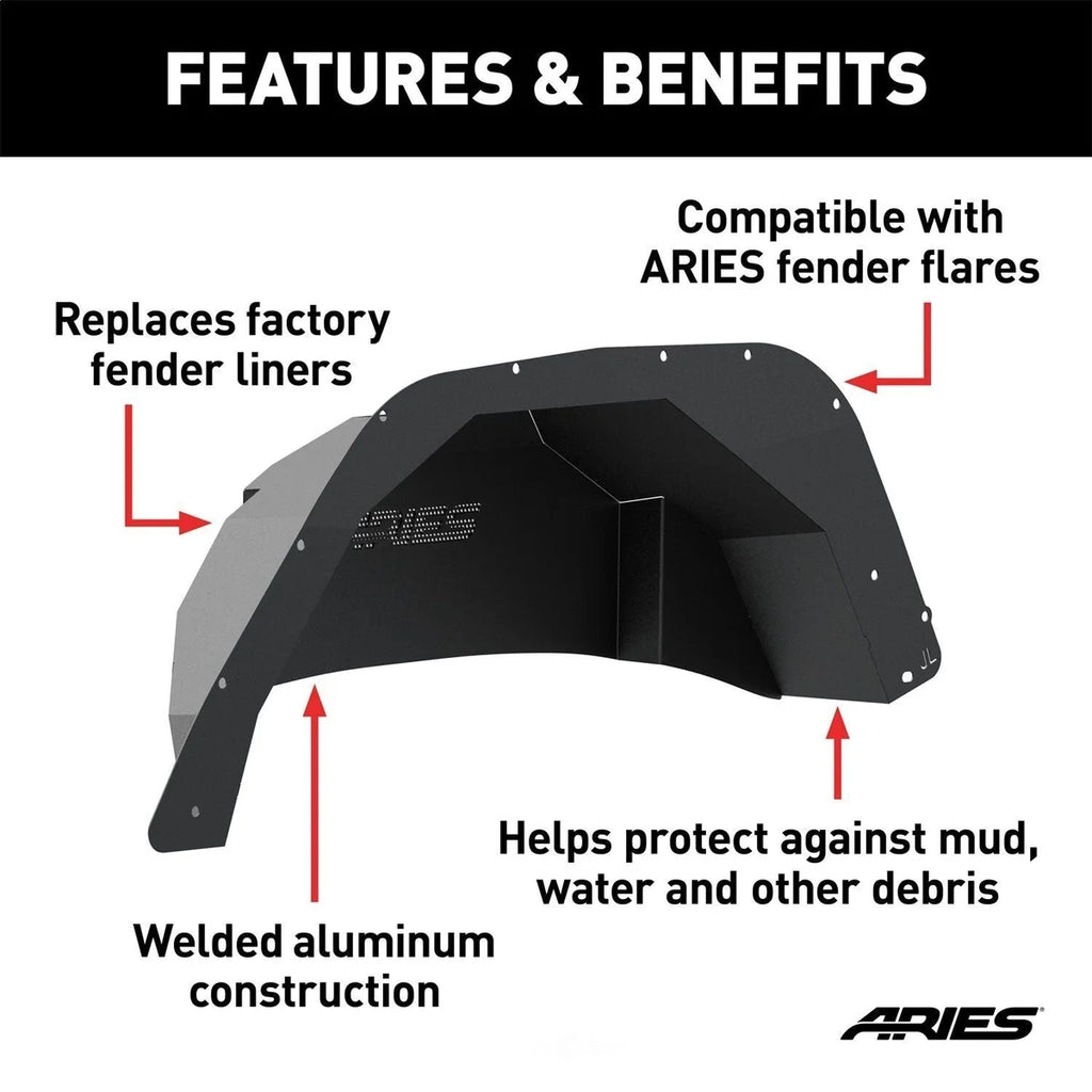 ARIES Jeep Wrangler JL Aluminum Rear Inner Fender Liners 2500550 fits 2018-2019 Jeep Wrangler - Back View