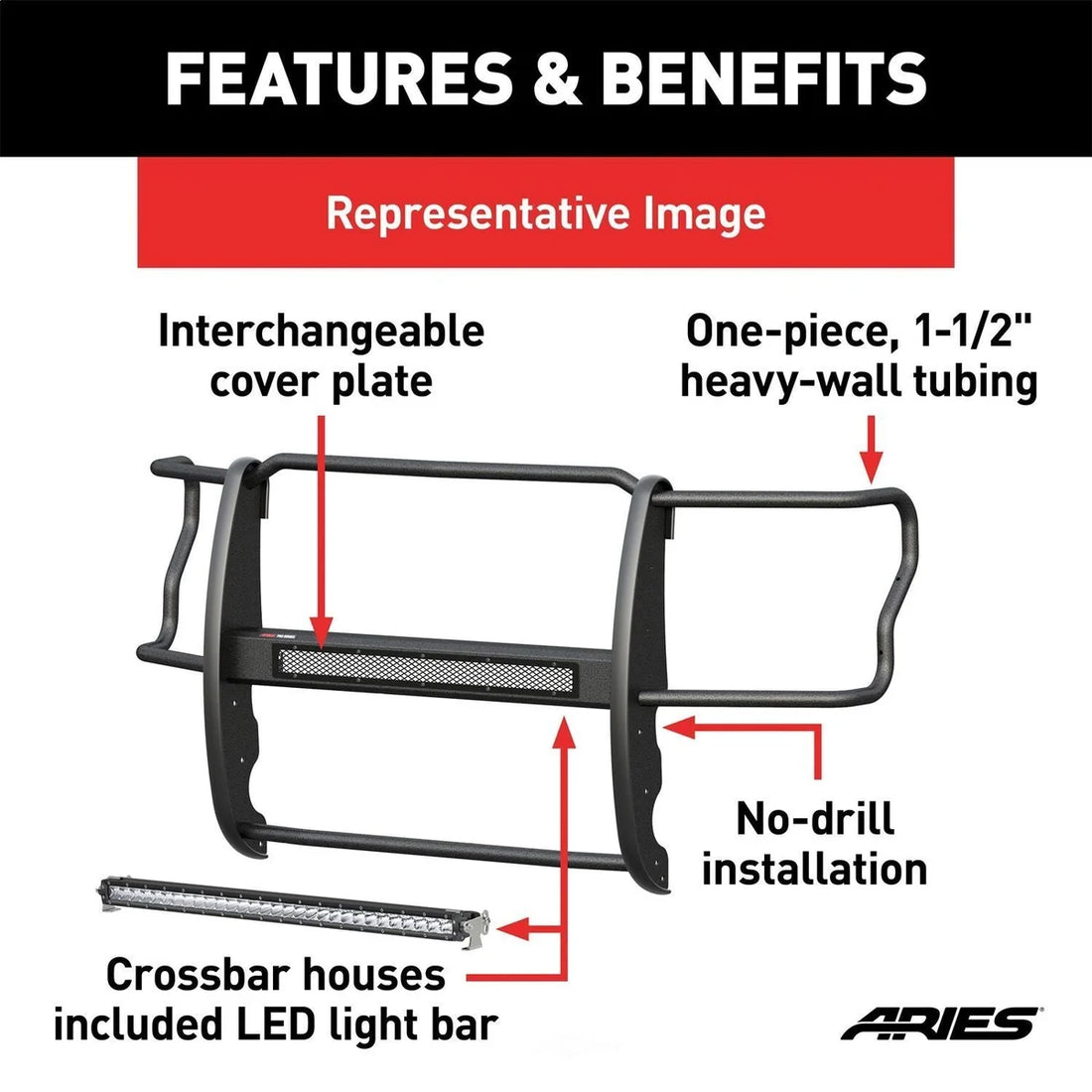 ARIES Pro Series Black Steel Grille Guard with Light Bar 2170022 fits Chevrolet Colorado / GMC Canyon - Additional View 5