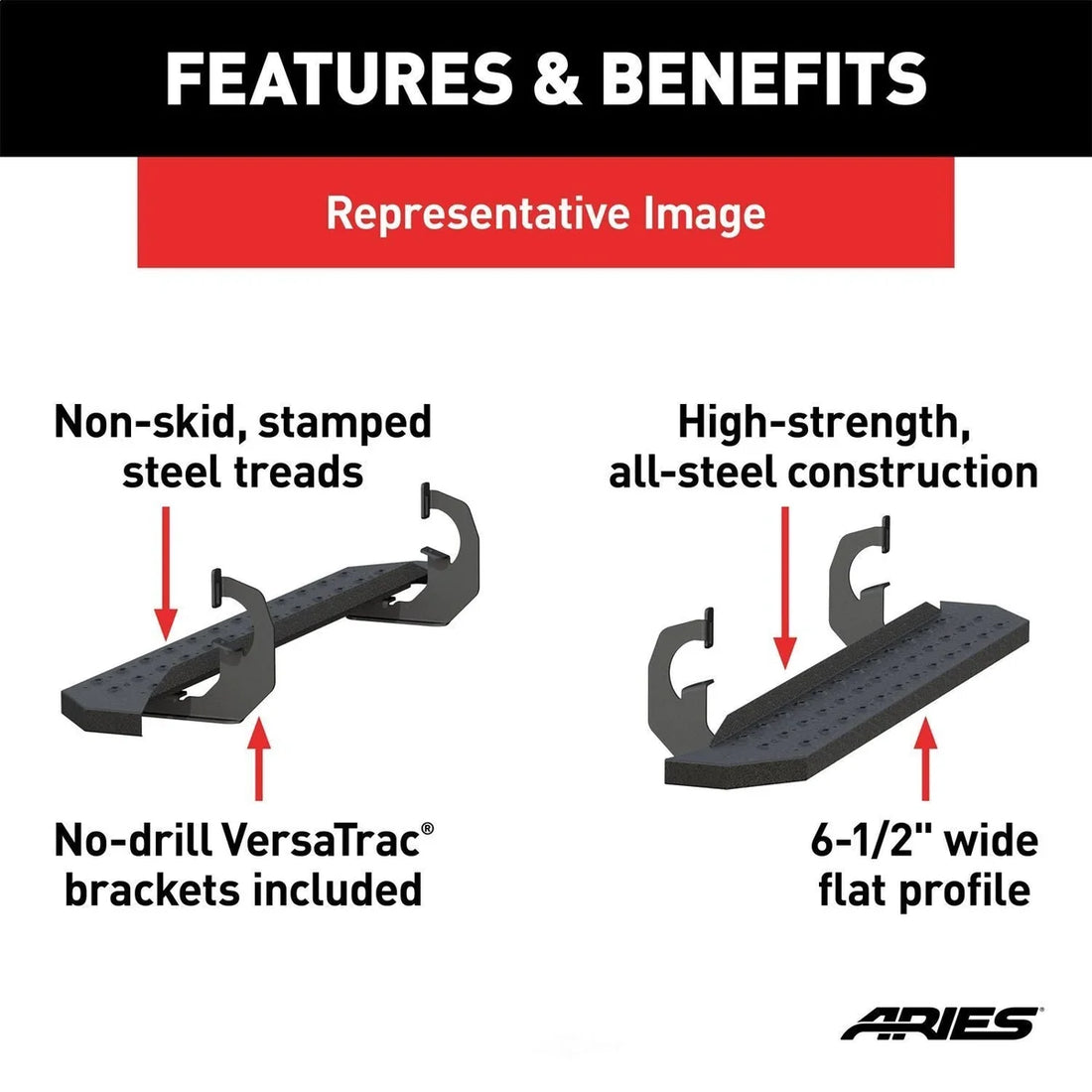 ARIES RidgeStep 6-1/2" x 53" Black Steel Running Boards 2055527 fits Toyota Tundra - Installation View