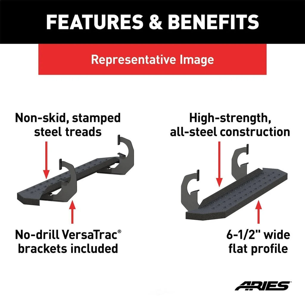 ARIES RidgeStep 6-1/2" x 53" Black Steel Running Boards 2055529 fits 2007-2018 Chevrolet Silverado 2500 Hd / 2007-2018 Che...