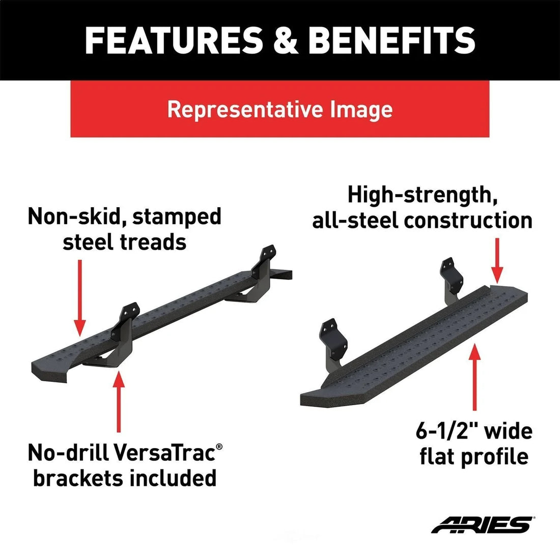 ARIES RidgeStep 6-1/2" x 85" Black Steel Running Boards 2055528 fits 2007-2019 Toyota Tundra - Installation View